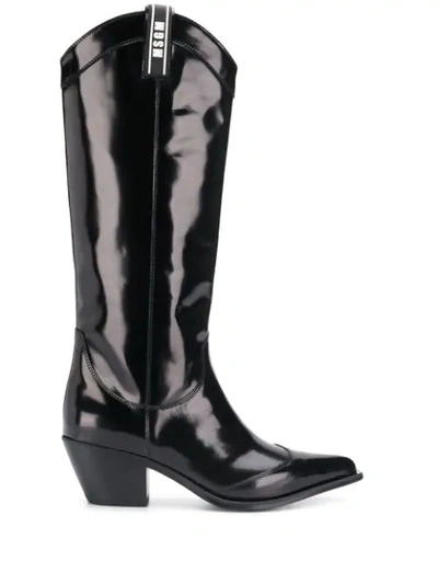 Shop Msgm Patent Knee High Boots In Black