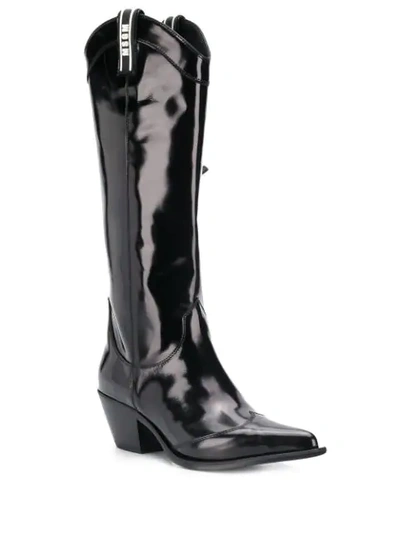 Shop Msgm Patent Knee High Boots In Black