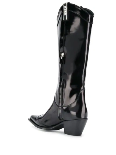 Shop Msgm Patent Knee High Boots In Black
