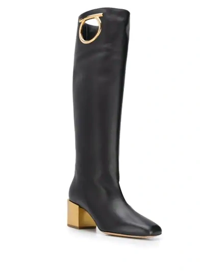 Shop Ferragamo Mirror Heel Gancini Boots In Black