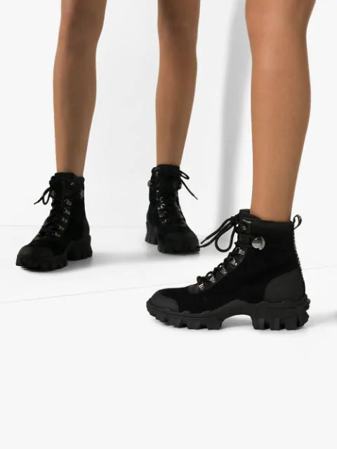 Moncler Helis Logo-print Leather-trimmed Suede Ankle Boots In Black |  ModeSens