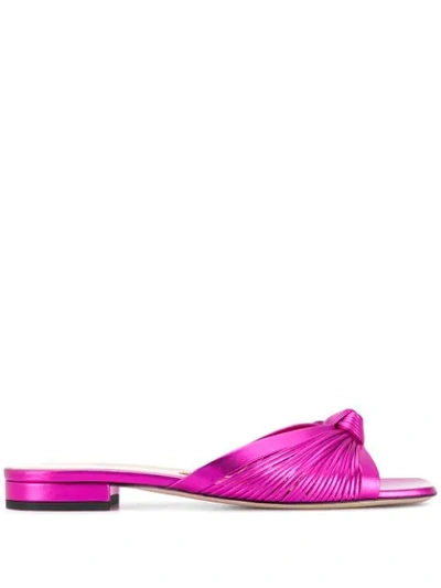 Shop Gucci Metallic Leather Flat Sandals In Pink