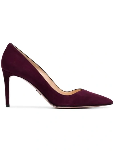 Shop Prada Red Court 85 Suede Leather Pumps - Pink