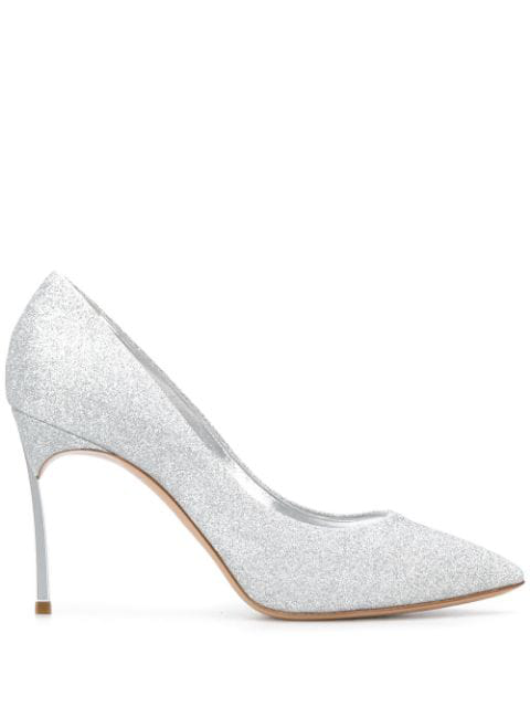 casadei silver pumps