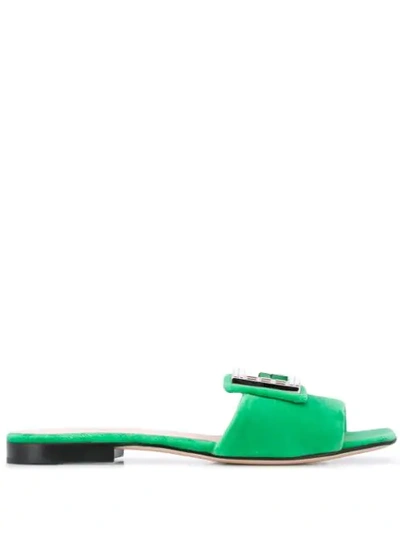 Shop Gucci Crystal Embellished G Sandals In Green