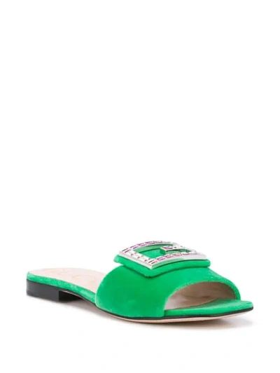 Shop Gucci Crystal Embellished G Sandals In Green