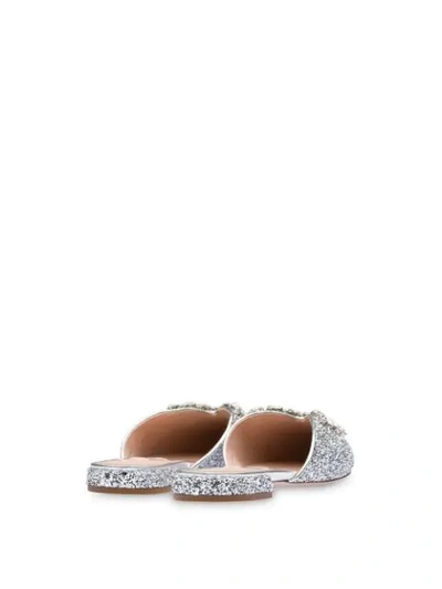 Miu Miu Embellished Glittered Mules In Silver