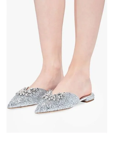 Miu Miu Embellished Glittered Mules In Silver