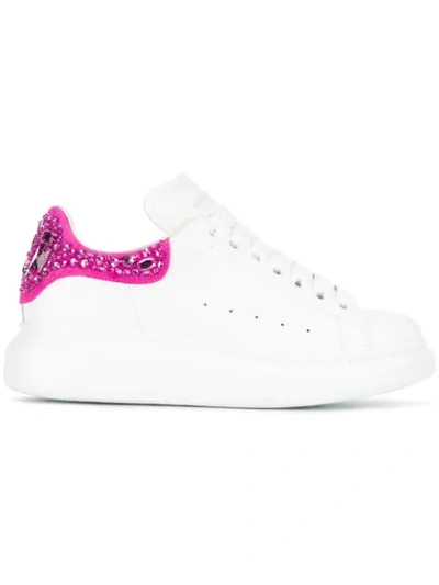 Shop Alexander Mcqueen Crystal Embellished Elevated Sole Sneakers In White
