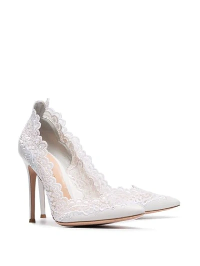 Shop Gianvito Rossi White 105 Lace Detail Leather Pumps