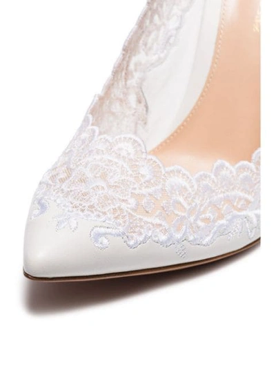 Shop Gianvito Rossi White 105 Lace Detail Leather Pumps