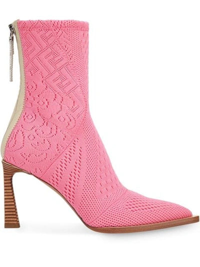 Shop Fendi Fframe Jacquard Ankle Boots In Pink