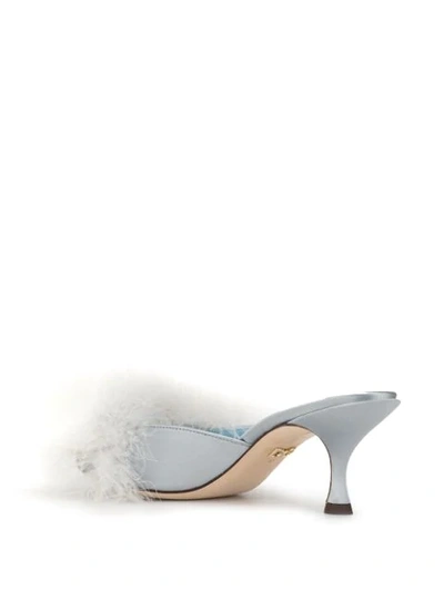 Shop Dolce & Gabbana Feather Detail Mules In Blue