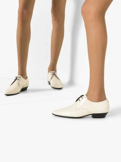 Shop Saint Laurent Jonas Pointed-toe Derby Shoes In Neutrals