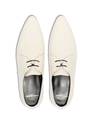 Shop Saint Laurent Jonas Pointed-toe Derby Shoes In Neutrals