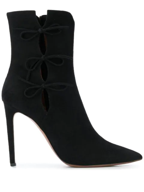 black leather stiletto ankle boots