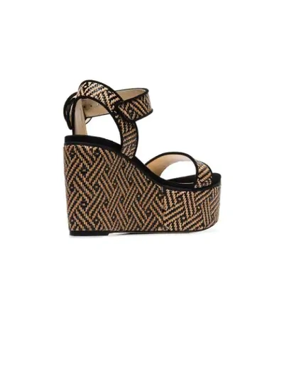 Shop Jimmy Choo Nude Abigail 100 Woven Wedge Leather Sandals In 黑色