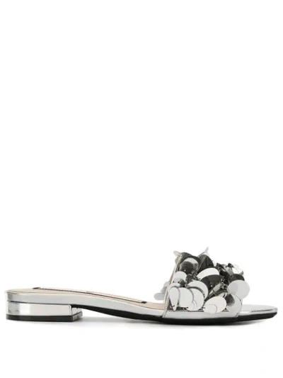 Shop N°21 Sequinned Flat Sandals In Silver