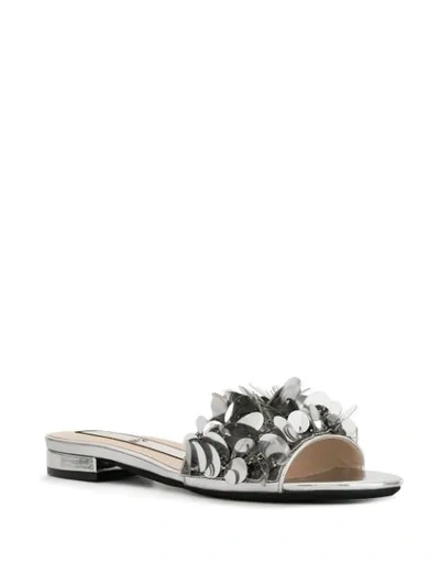 Shop N°21 Sequinned Flat Sandals In Silver
