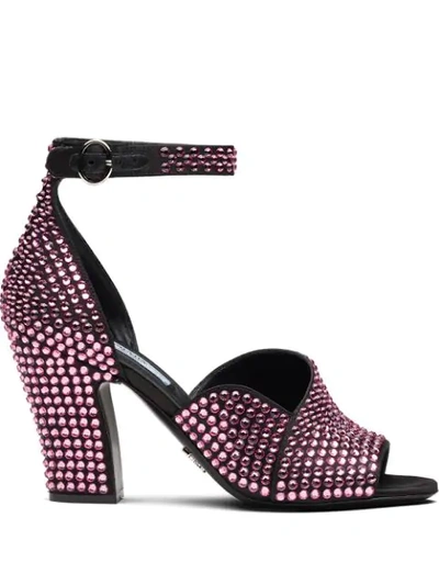 Shop Prada Rhinestone Embellished Sandals In Pink