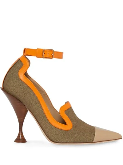 Shop Burberry Canvas And Leather Point-toe Pumps In Brown