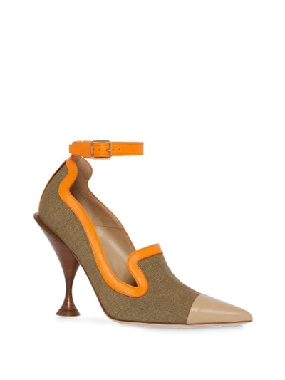 Shop Burberry Canvas And Leather Point-toe Pumps In Brown