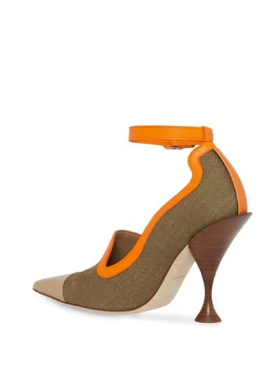 Shop Burberry Canvas And Leather Point-toe Pumps In Brown