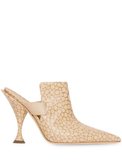Shop Burberry Stingray Print Leather Point-toe Mules In Neutrals