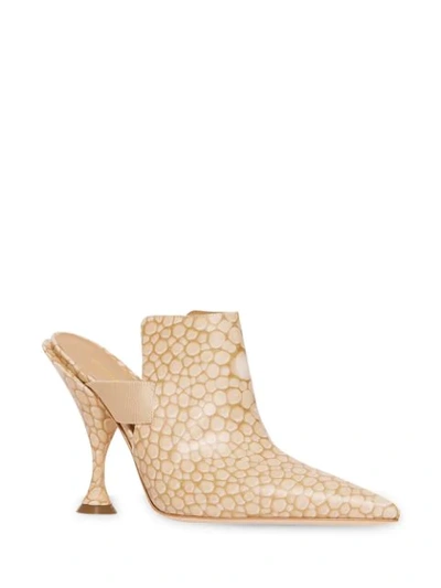Shop Burberry Stingray Print Leather Point-toe Mules In Neutrals