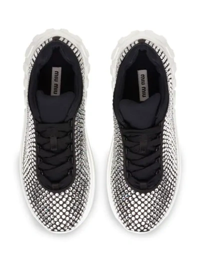 Shop Miu Miu Crystal Embellished Sneakers In Black
