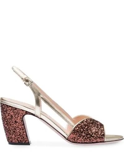Shop Miu Miu Glitter-effect 75mm Sandals In Brown
