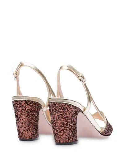 Shop Miu Miu Glitter-effect 75mm Sandals In Brown