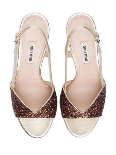 Shop Miu Miu Glitter-effect 75mm Sandals In Brown