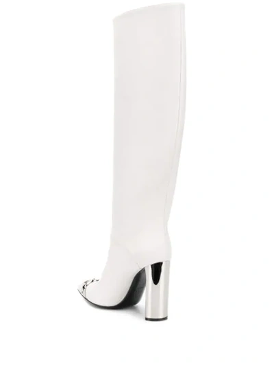 Shop Casadei Metallic Toe Knee-high Boots In White