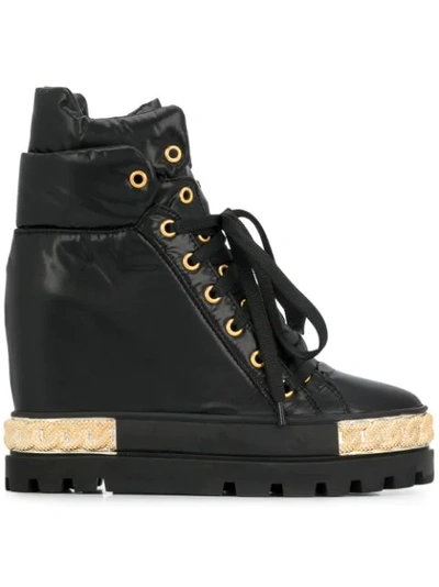 Shop Casadei Concealed Wedge Sneaker Boots - Black