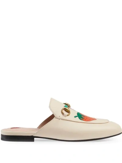 Shop Gucci Princetown Strawberry Mules In 9531 Bianco