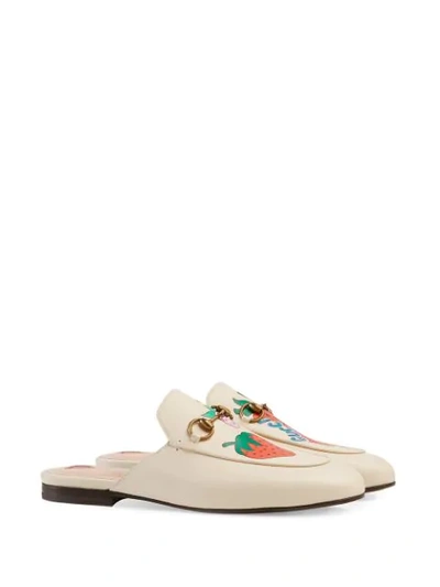 Shop Gucci Princetown Strawberry Mules In 9531 Bianco