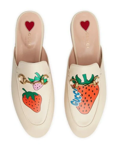 Shop Gucci Princetown Strawberry Mules In 9531 Bianco