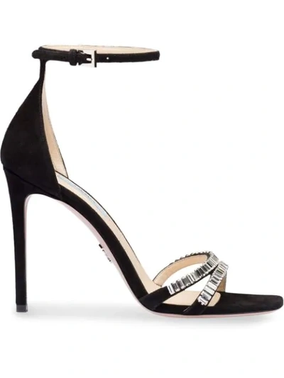 Shop Prada Crystal Embellished Sandals In Black