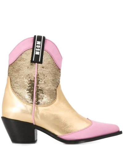 Shop Msgm Western Style Boot In Gold