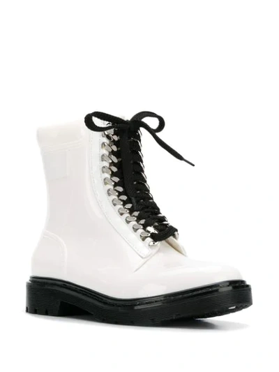 Shop Casadei Contrast Lace-up Boots In White
