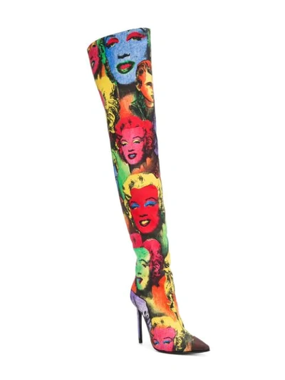 Shop Versace Marylin Monroe Print Boots In Multicolour