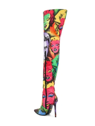 Shop Versace Marylin Monroe Print Boots In Multicolour