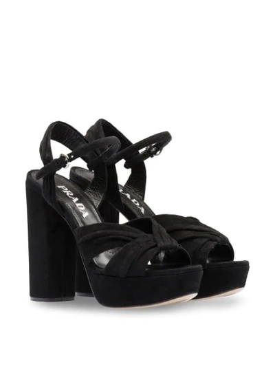 Shop Prada Chunky Heel Platform Sandals In Black