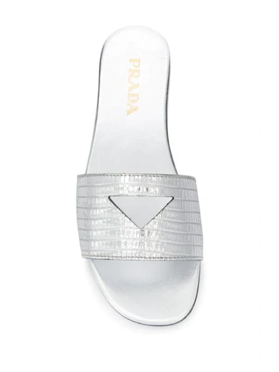 Shop Prada Triangle Cut-out Logo Slides In Silver