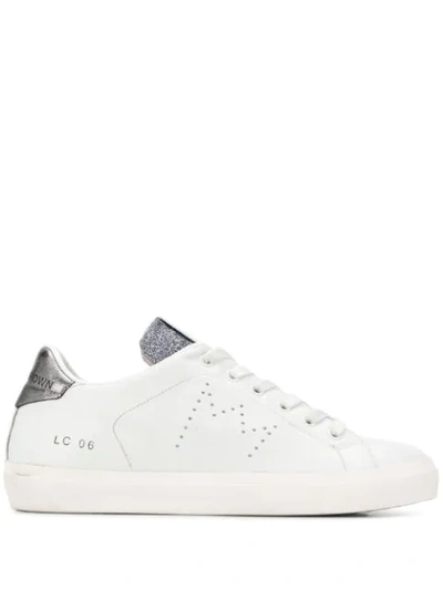 Shop Leather Crown Glitter Detail Sneakers In White
