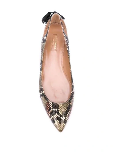 Shop Aquazzura Cut-out Pointed Toe Ballerinas In Brown