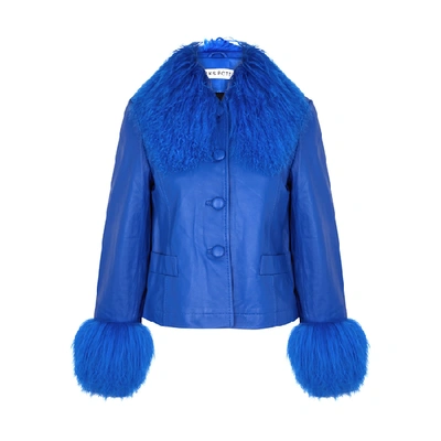 Shop Saks Potts Dorthe Blue Shearling-trimmed Leather Jacket