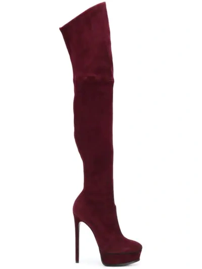 Shop Casadei Stiletto Thigh Length Boots - Red