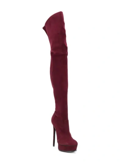 Shop Casadei Stiletto Thigh Length Boots - Red